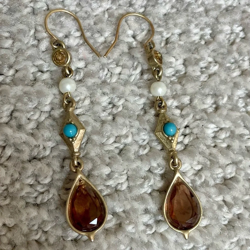 Lauren Ralph Lauren 90's Y2K Matte Gold Dangle Charm Necklace Earring Set Work - Picture 7 of 10